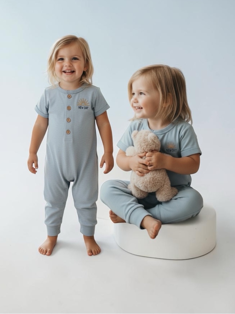 Modern Moments Light Green Henley Short-Sleeve Baby One-Piece Romper